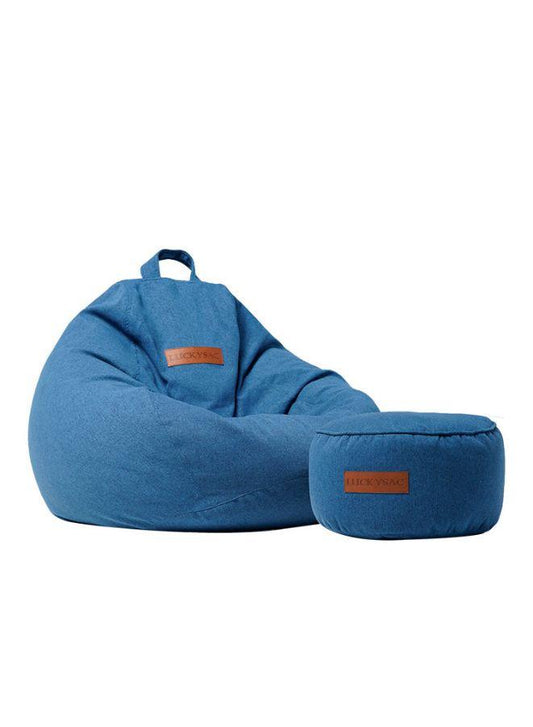 LUCKYSAC Classic Bean Bag with foot stool blue