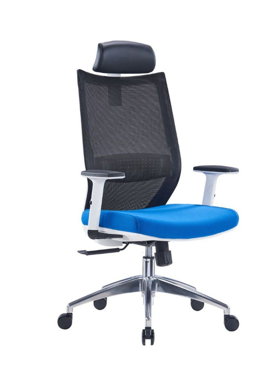 Ergonomic Office Chair with Lumbar Support and Rollerblade Wheels, Blue Seat Black Back Reclining High Back with Breathable Mesh, Adjustable Headrest & Armrest, Comfortable Desk Chairs