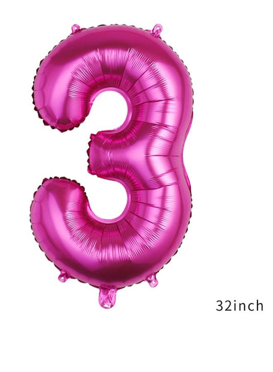 Balloons Arch Kit Party Decorations Number Balloon 32 Inch Foil Balloons Digtal Helium Birthday Wedding Party, Number 3, Magenta Fatio General Trading