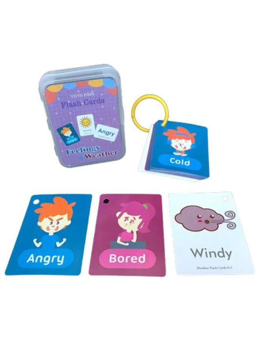 Children Learning Cards: Educational Flash Cards Pocket Card Preschool Teaching Cards for kids, Mood and Weather Fatio General Trading
