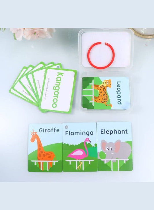 Children Learning Cards: Educational Flash Cards Pocket Card Preschool Teaching Cards for kids, Zoo Animals Fatio General Trading