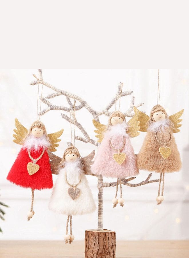 Christmas Angel Plush Doll Pendant Xmas Tree Hanging Decoration Party Ornaments White Fatio General Trading