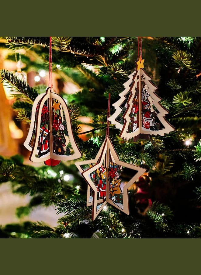 Christmas Tree Pendants Wooden Hollow 3D Ornaments for Party Decoration Christmas Tree Fatio General Trading