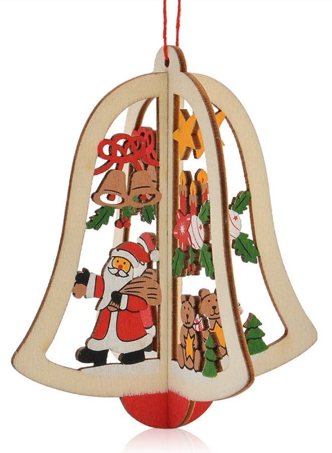 Christmas Tree Pendants Wooden Hollow 3D Ornaments for Party Decoration Bell Fatio General Trading