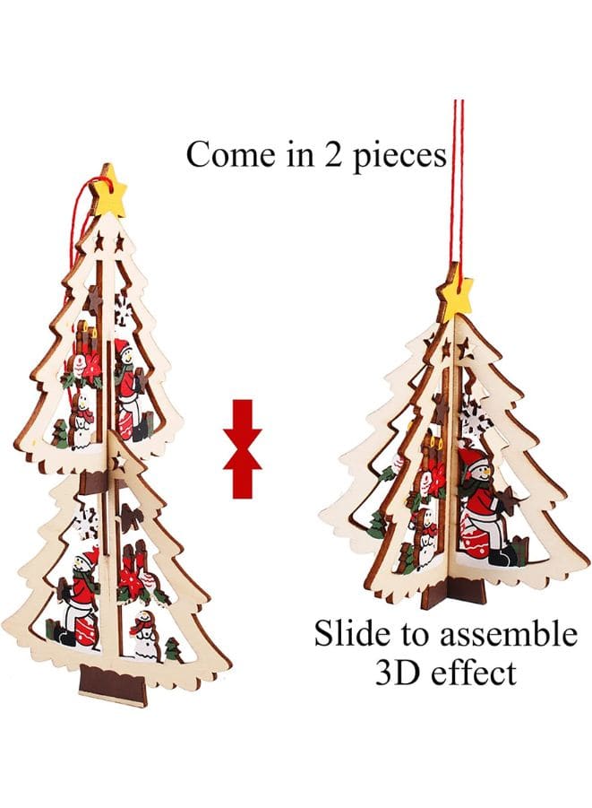 Christmas Tree Pendants Wooden Hollow 3D Ornaments for Party Decoration Pack of 4 Fatio General Trading