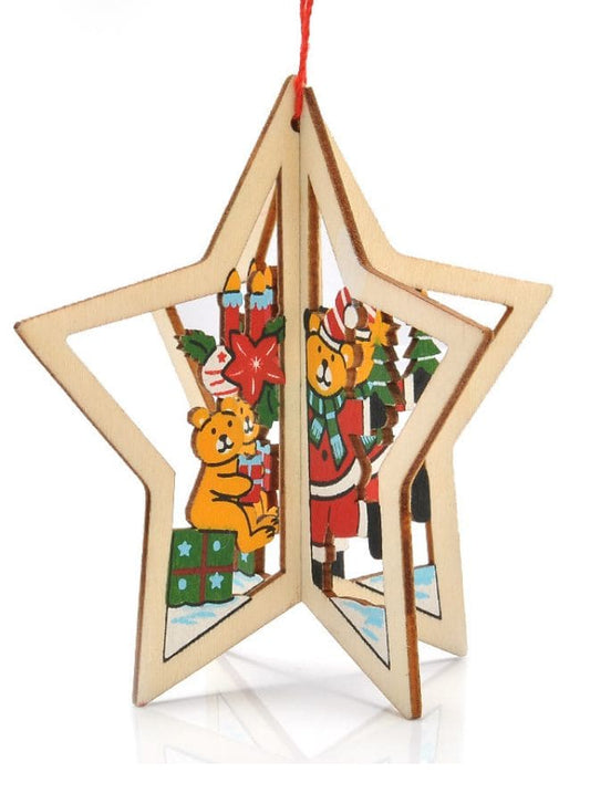 Christmas Tree Pendants Wooden Hollow 3D Ornaments for Party Decoration Star Fatio General Trading