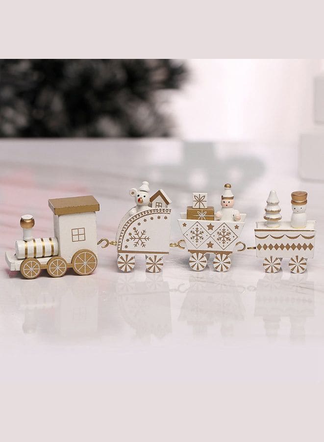 Christmas Wooden Train Tree Ornament Colorful Decor with Snowflake,Snowman,Reindeer,Wooden houses,Kids Toy Gift Christmas Holiday Party Decorations White Fatio General Trading