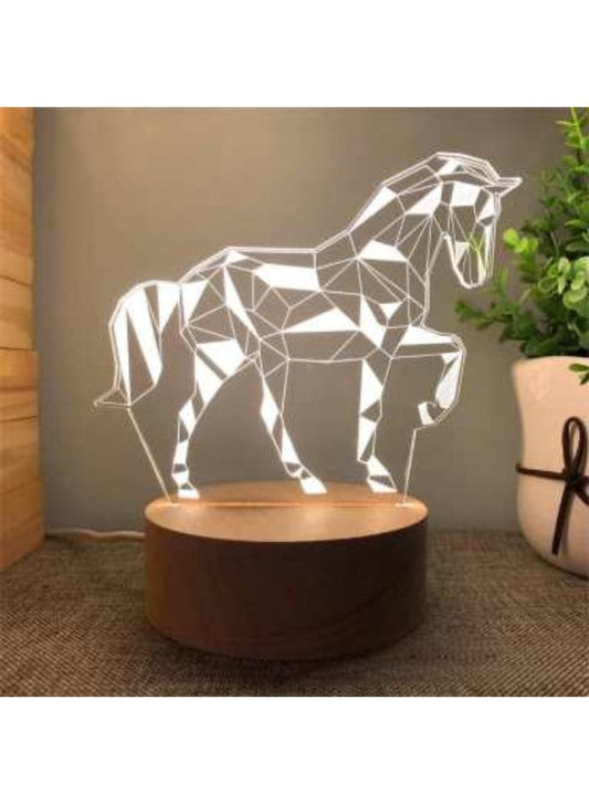 Creative Night Light 3D Warm White Acrylic/Wooden Base Bedroom Small Decorative 3D Lamp Night Lights For Home Decoration, Horse Fatio General Trading