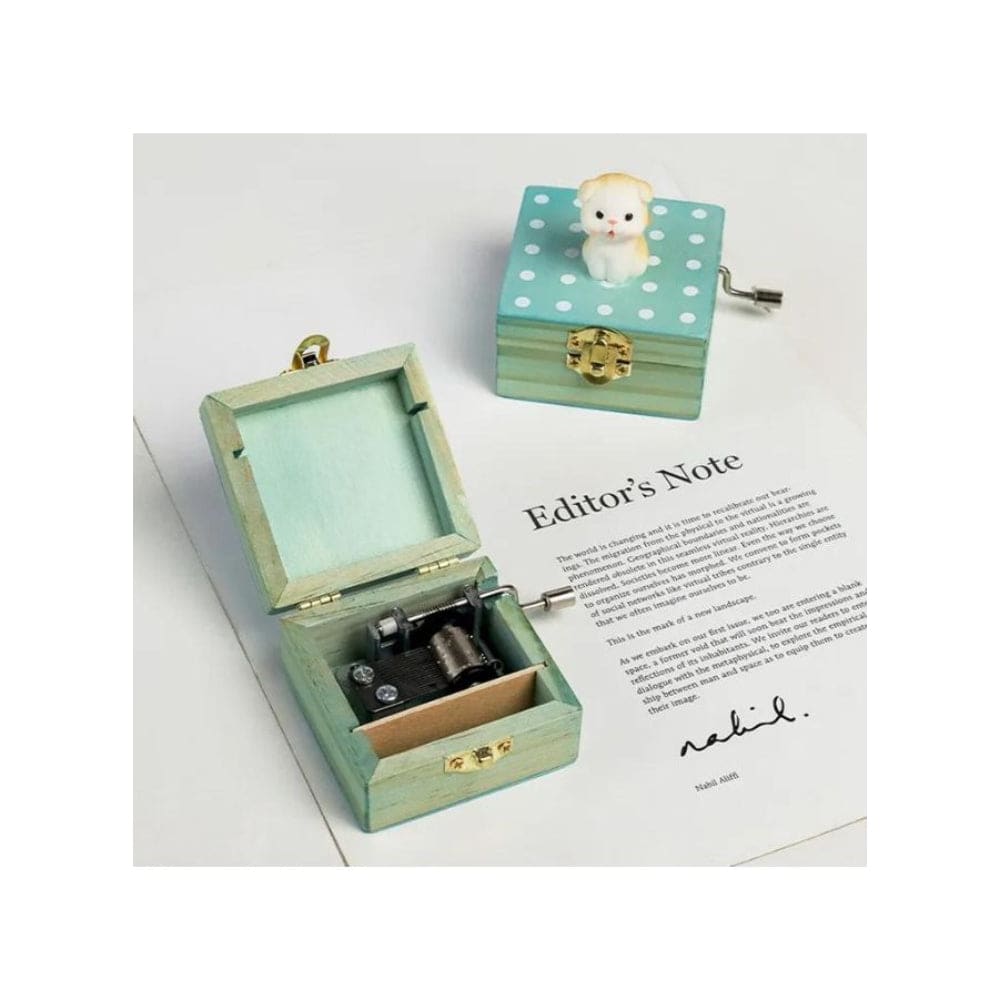Cute animal hand crank music box wooden crafts ornaments music box, Mini Gift Wrapped Wooden Hand Crank Music Box with Lovely Pet Fatio General Trading
