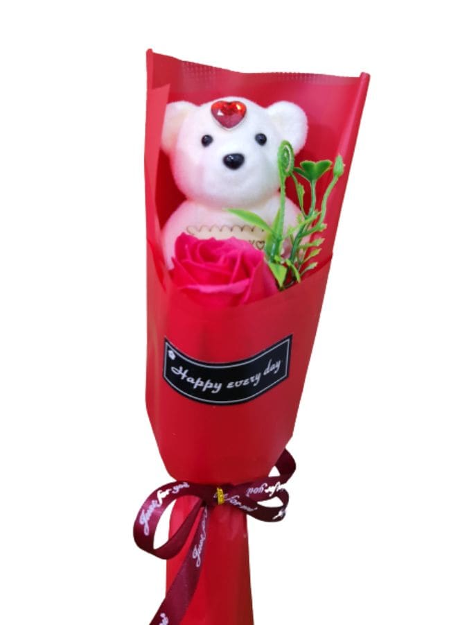 Cute Romantic Teddy Bear Soap Rose Flower Bath Petal Wedding Party, Valentine's Day, Mothers Day, Birthday Gift, Red Fatio General Trading