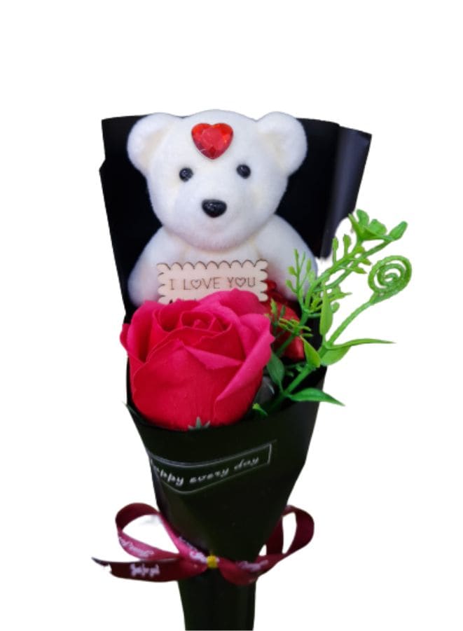 Cute Romantic Teddy Bear Soap Rose Flower Bath Petal Wedding Party, Valentine's Day, Mothers Day, Birthday Gift, Black Fatio General Trading