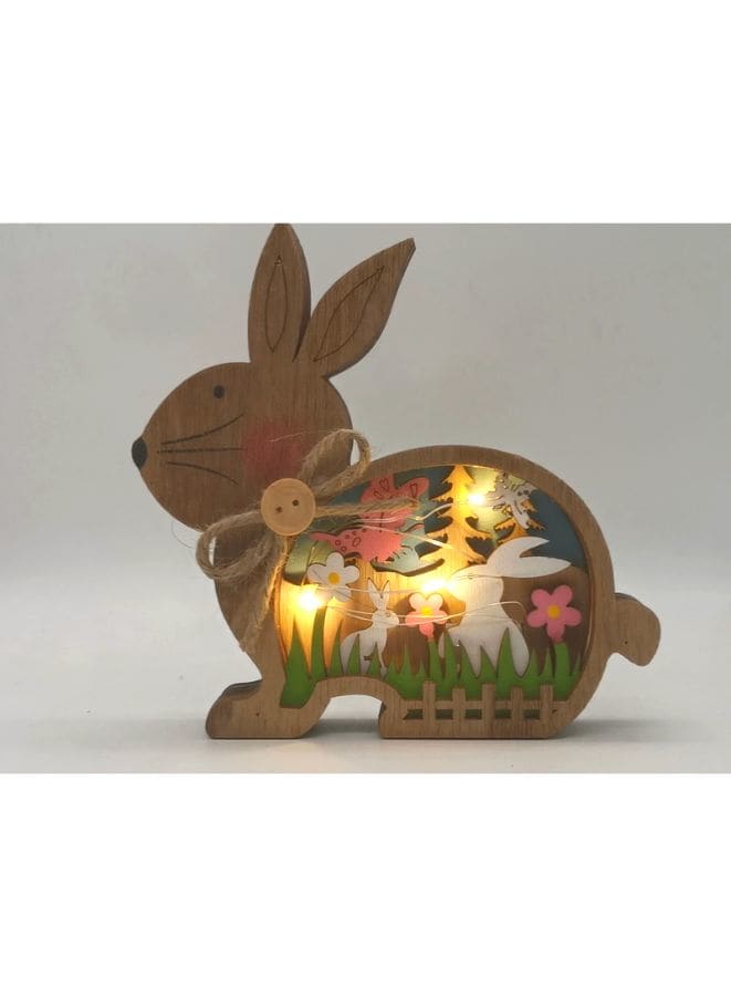 Easter Wooden Cute Bunny LED Warm Light Wood Rabbit Table Easter Ornaments for Bedroom Office Easter Party Decoration Fatio General Trading