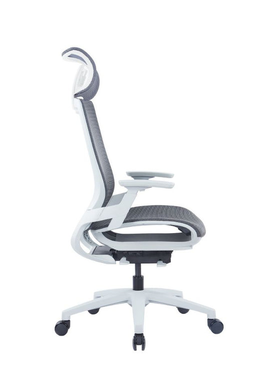 Ergonomic Grey Mesh Office Chair with Adjustable Armrests and Four-Position Lock Mechanism for Home or Office