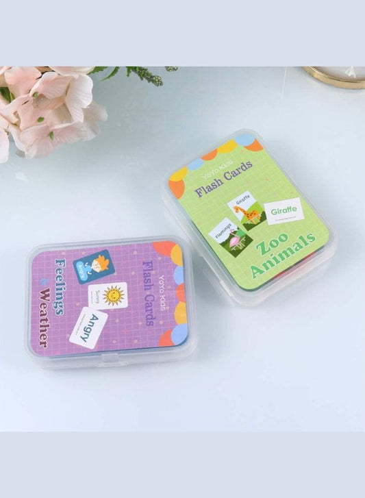 Feelings Weather Zoo Animal Cards: 2 Sets Educational Flash Cards Pocket Card Preschool Learning Cards for kids Fatio General Trading