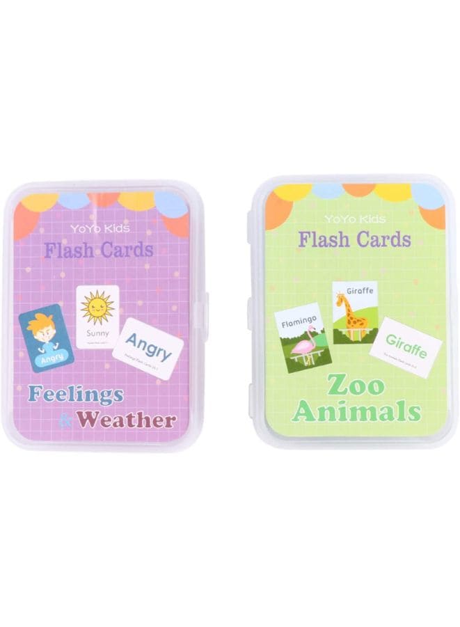 Feelings Weather Zoo Animal Cards: 2 Sets Educational Flash Cards Pocket Card Preschool Learning Cards for kids Fatio General Trading