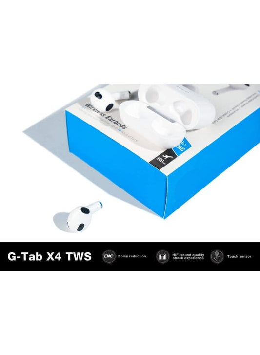G-Tab X4 True Wireless Earbuds, Bluetooth Earphones V5.00 with Clear Calls,HIFI Sound Quality, Noise Reduction, Touch Sensor, Super Battery, Heavy Bass, 1 Free Earbuds Case for iPhone & Android, White Fatio General Trading