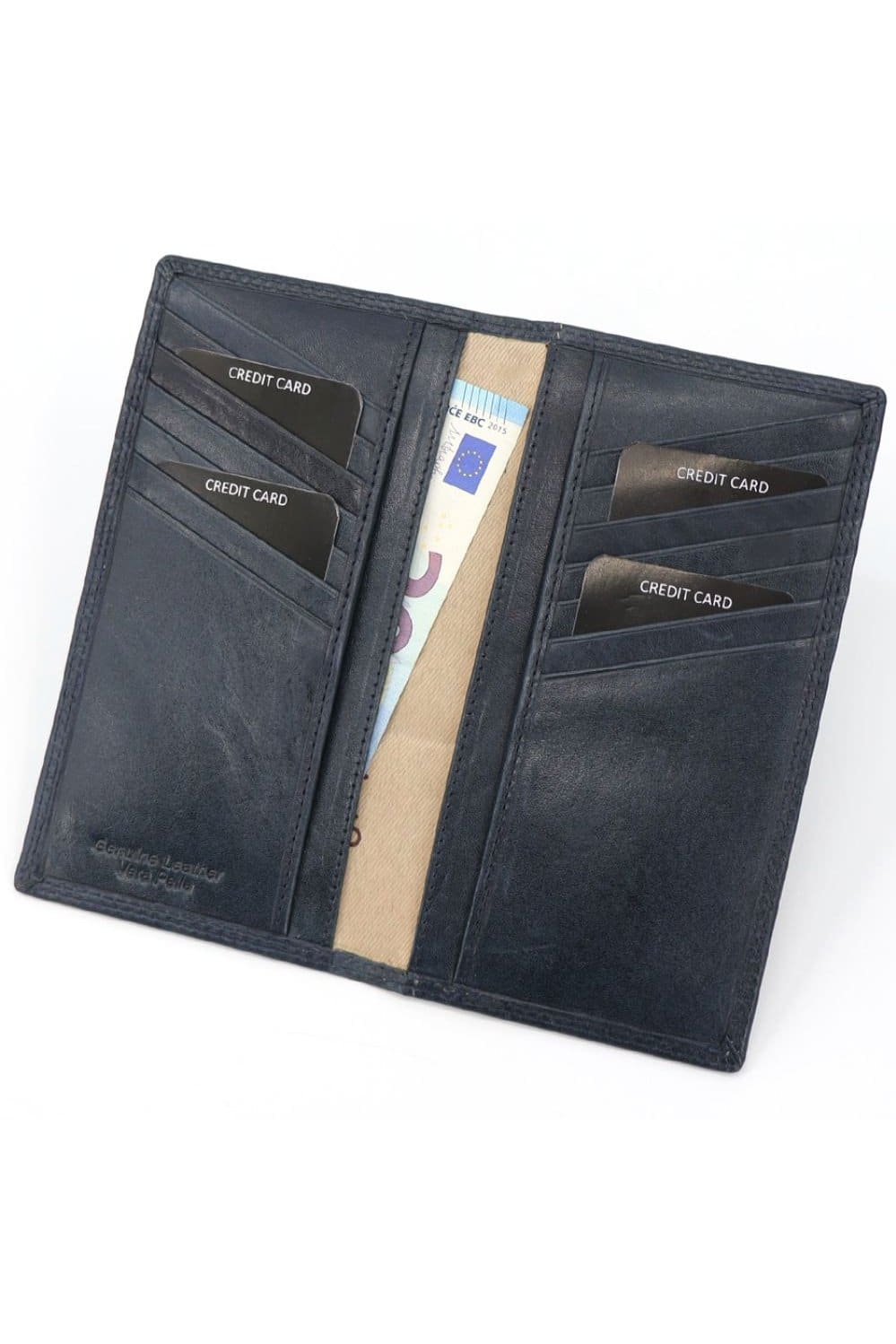 Gai Mattiolo leather card/document holder, Equipped with spaces for credit cards, documents or larger banknotes, Hidden back pocket, Blue Fatio General Trading