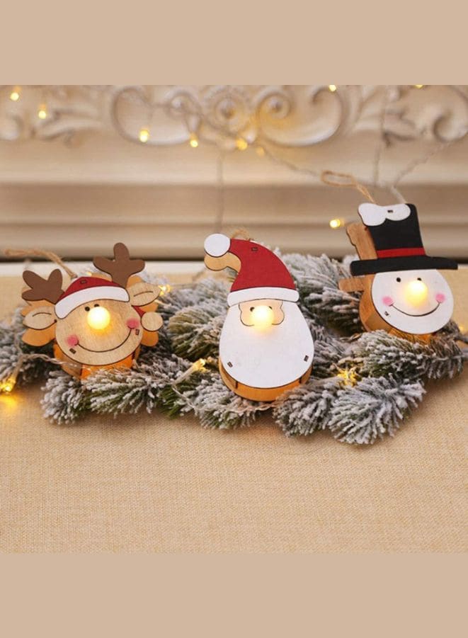 Glowing Wooden Pendant for decorating Christmas Tree Ornament Pack of 3 Fatio General Trading