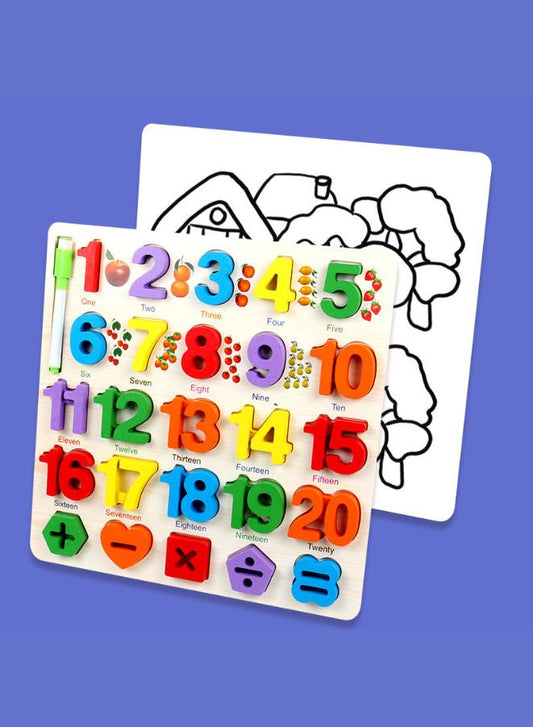 Numbers Puzzle, Kids Early Development Toy, 3D Wooden Number set