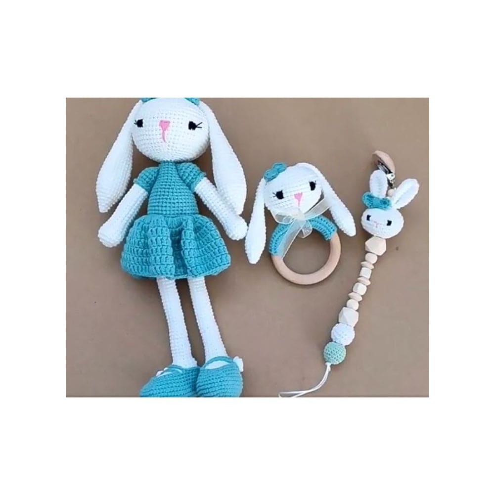 Handmade Natural Wooden and Cotton Crochet Toy Doll with rattle and Pacifier Chain for Baby Friend Amigurumi Crochet Sleeping Buddy for Kids and Adults, Bunny 5 25cm Fatio General Trading