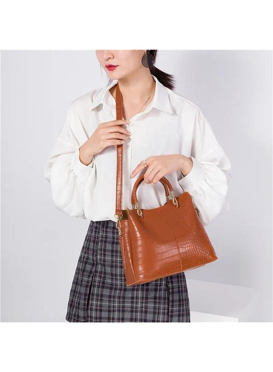 Textured Leather Shoulder Bag Set for Women , 3 Pcs