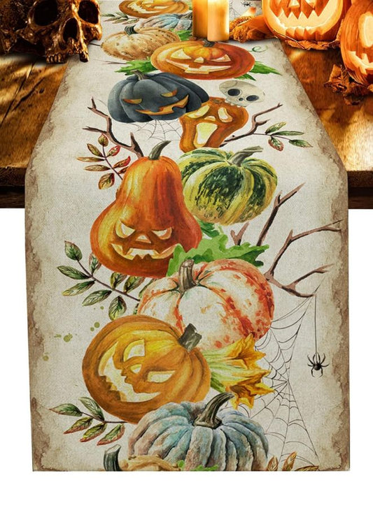 Halloween  Rectangle Table Runner -Featuring Happy Halloween Pumpkins