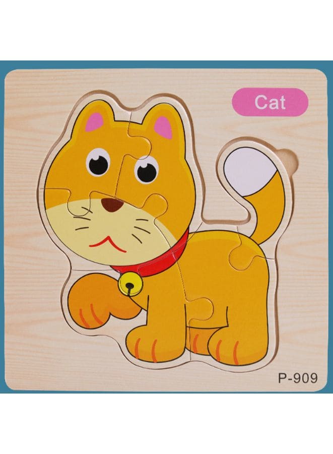 Jigsaw 3D Wooden Puzzle Toys Cartoon Animals Traffic Cards Intelligence Early Learning Toy for Children Animal Set Cat Fatio General Trading