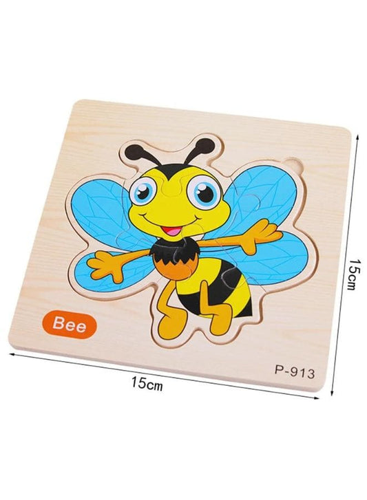 Jigsaw 3D Wooden Puzzle Toys Cartoon Animals Traffic Cards Intelligence Early Learning Toy for Children Animal Set Bee Fatio General Trading