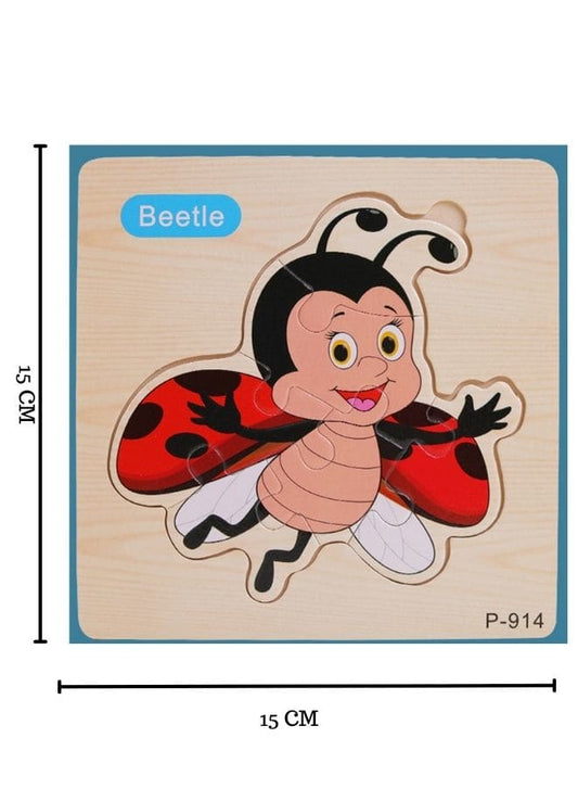 Jigsaw 3D Wooden Puzzle Toys Cartoon Animals Traffic Cards Intelligence Early Learning Toy for Children Animal Set Beetle Fatio General Trading