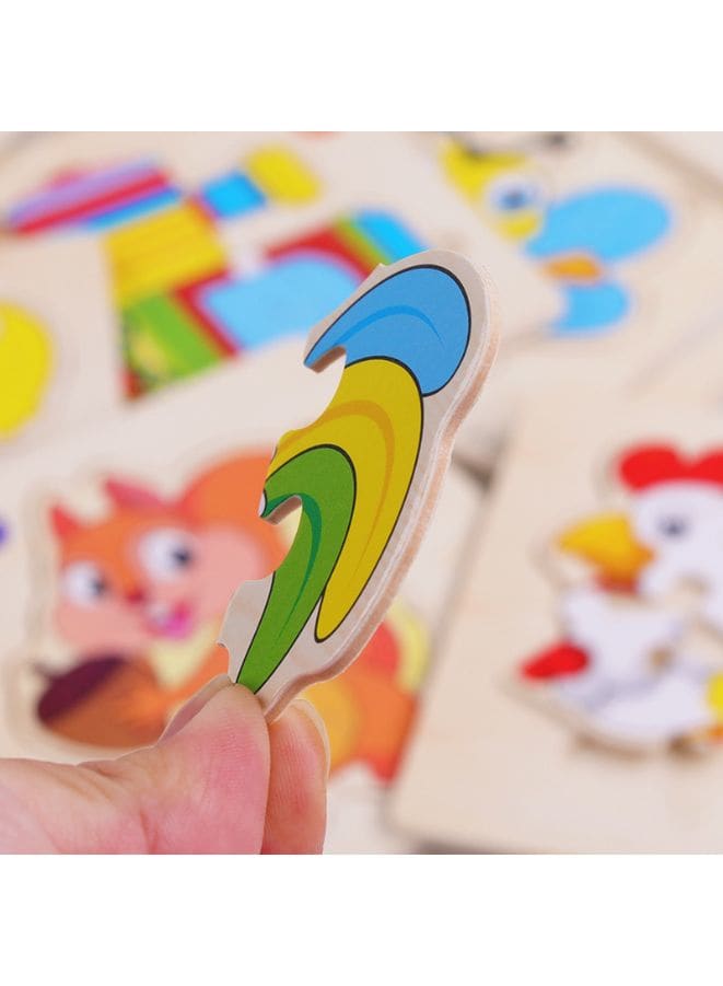 Jigsaw 3D Wooden Puzzle Toys Cartoon Animals Traffic Cards Intelligence Early Learning Toy for Children Animal Set Cow Fatio General Trading