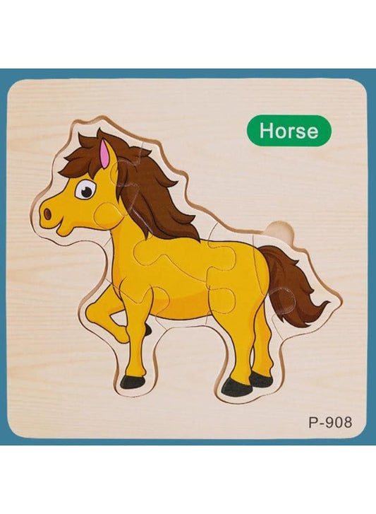Jigsaw 3D Wooden Puzzle Toys Cartoon Animals Traffic Cards Intelligence Early Learning Toy for Children Animal Set Horse Fatio General Trading