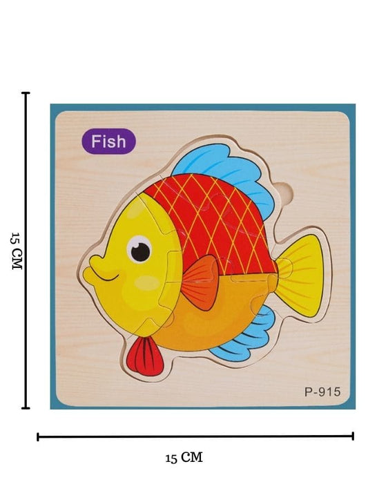 Jigsaw 3D Wooden Puzzle Toys Cartoon Animals Traffic Cards Intelligence Early Learning Toy for Children Animal Set Fish Fatio General Trading