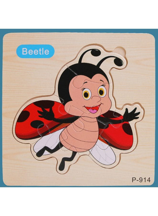 Jigsaw 3D Wooden Puzzle Toys Cartoon Animals Traffic Cards Intelligence Early Learning Toy for Children Animal Set Beetle Fatio General Trading