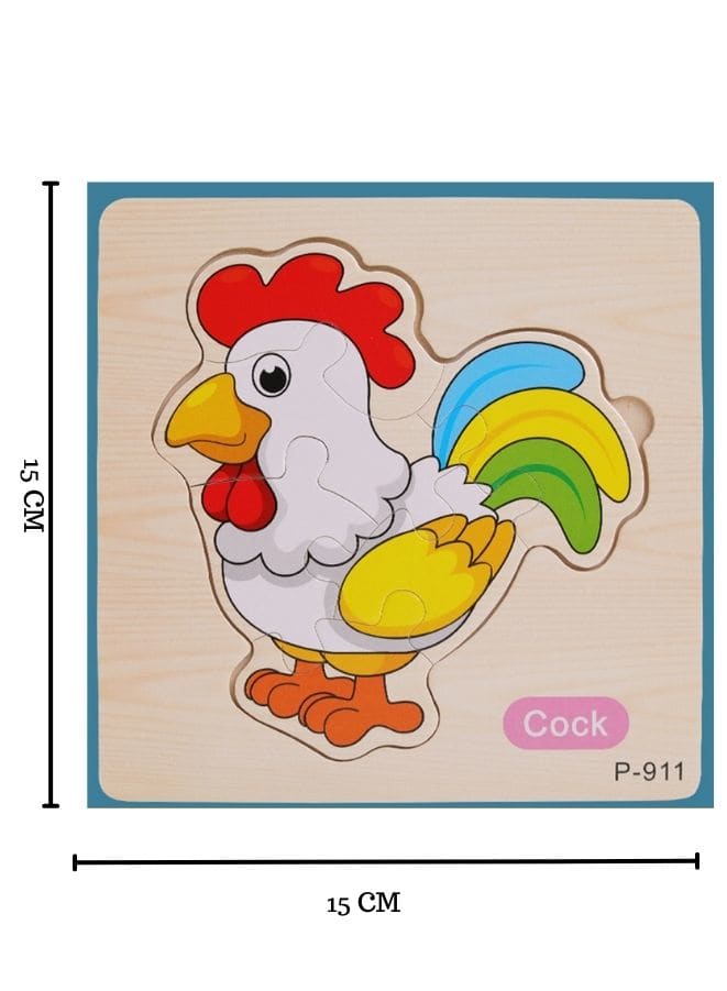 Jigsaw 3D Wooden Puzzle Toys Cartoon Animals Traffic Cards Intelligence Early Learning Toy for Children Animal Set Chicken Fatio General Trading