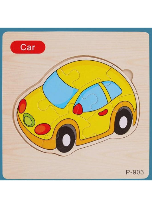 Jigsaw 3D Wooden Puzzle Toys Cartoon Animals Traffic Cards Intelligence Early Learning Toy for Children Vehicle set Car Fatio General Trading