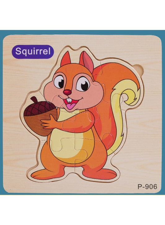 Jigsaw 3D Wooden Puzzle Toys Cartoon Animals Traffic Cards Intelligence Early Learning Toy for Children Animal Set Squirrel Fatio General Trading