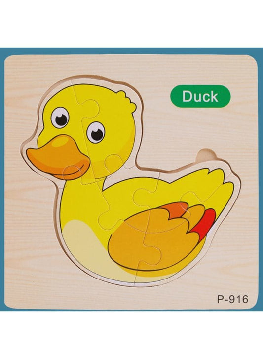 Jigsaw 3D Wooden Puzzle Toys Cartoon Animals Traffic Cards Intelligence Early Learning Toy for Children Animal Set Duck Fatio General Trading