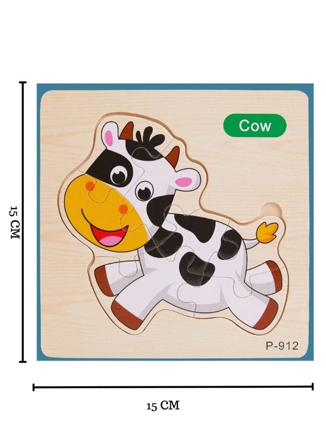 Jigsaw 3D Wooden Puzzle Toys Cartoon Animals Traffic Cards Intelligence Early Learning Toy for Children Animal Set Cow Fatio General Trading