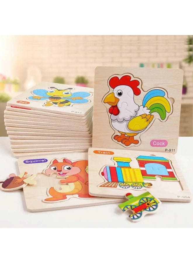 Jigsaw 3D Wooden Puzzle Toys Cartoon Animals Traffic Cards Intelligence Early Learning Toy for Children Vehicle set Train Fatio General Trading