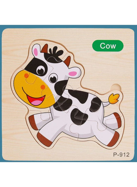 Jigsaw 3D Wooden Puzzle Toys Cartoon Animals Traffic Cards Intelligence Early Learning Toy for Children Animal Set Cow Fatio General Trading