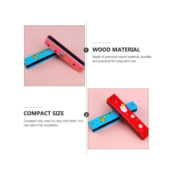 Kids Harmonica Wooden Children Harmonica Toys Colored Printed Diatonic Harmonica Mouth Organ Early Educational Musical Instruments, Design 6 Fatio General Trading
