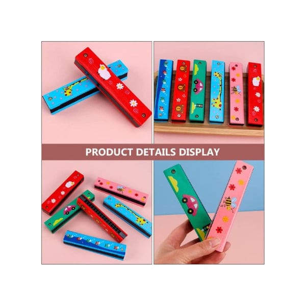 Kids Harmonica Wooden Children Harmonica Toys Colored Printed Diatonic Harmonica Mouth Organ Early Educational Musical Instruments, Design 5 Fatio General Trading