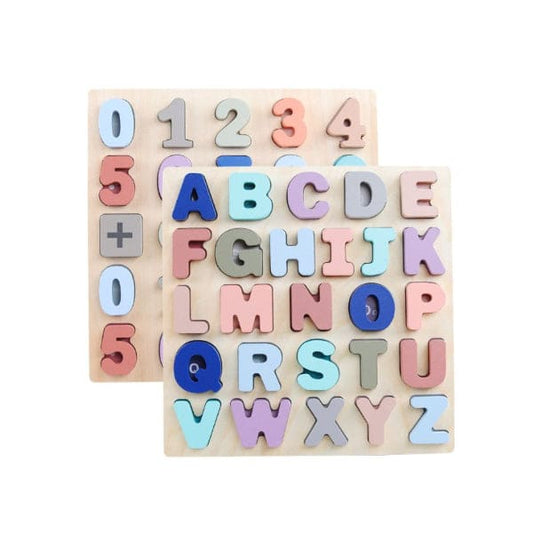 Large Alphabet Upper Case Letter and Number Wood Montessori Learning Board Educational Toys for Kids Set of 2 Fatio General Trading