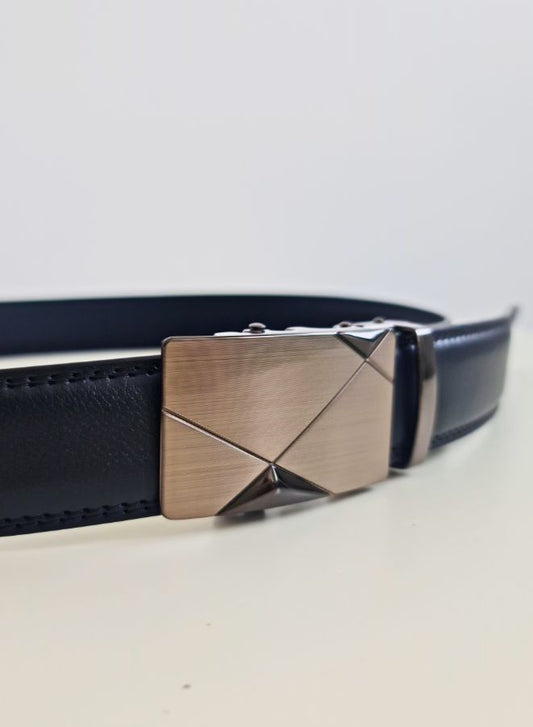 Men's Black Leather Belt, Adjustable Ratchet Belt with Automatic Buckle