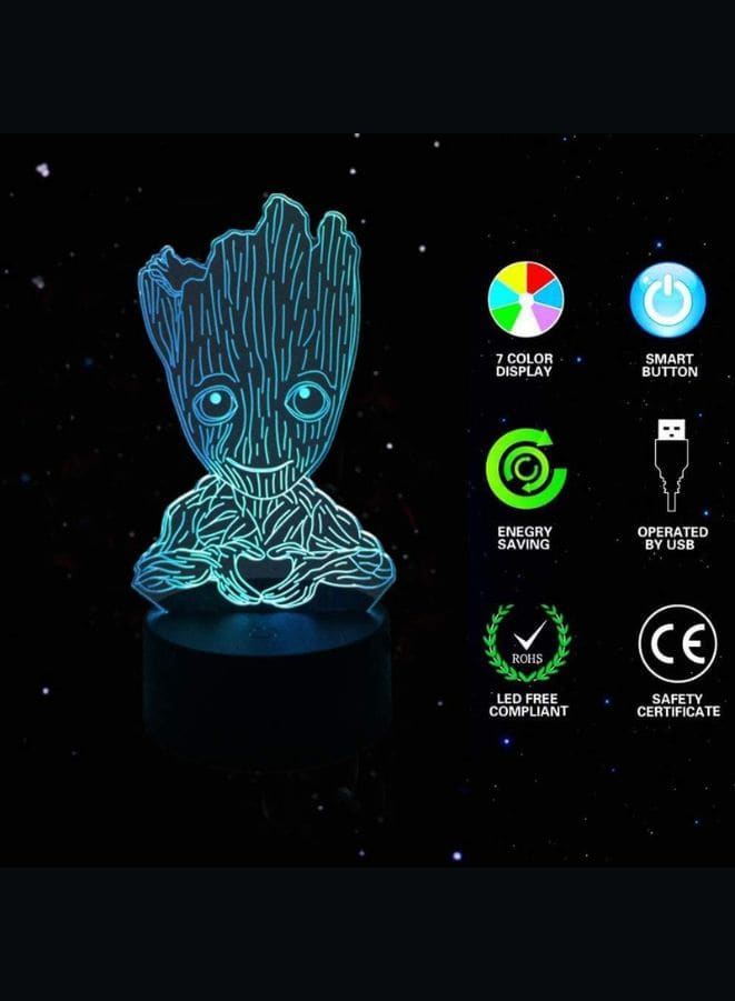 Multi-color Baby Groot 3D LED Night Lamp, USB Desk Lamp, 16 Color with remote control Bedroom Table Lamp, Home Décor Light Gifts Fatio General Trading