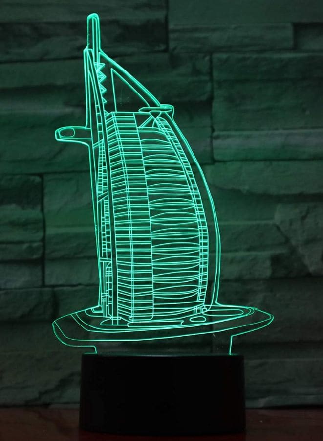 Multi-color Burj Al Arab 3D LED Night Lamp, USB Desk Lamp, 16 Color with remote control Bedroom Table Lamp, Home Décor Light Gifts Fatio General Trading