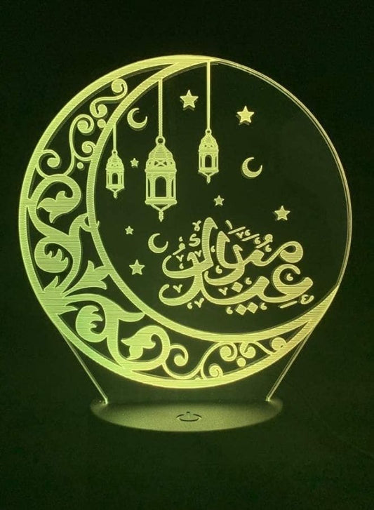 Multi-color Islamic Moon 3D LED Night Lamp, USB Desk Lamp, 16 Color with remote control Bedroom Table Lamp, Home Décor Light Gifts Fatio General Trading