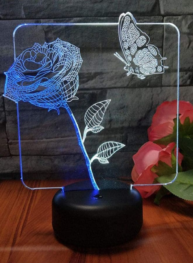 Multi-color Rose and Butterfly 3D LED Night Lamp, USB Desk Lamp, 16 Color with remote control Bedroom Table Lamp, Home Décor Light Gifts Fatio General Trading