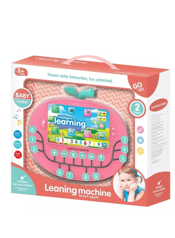 Multifunctional Tablet Learning Machine, Interactive Educational Toy with Letters, Numbers, Music, Story Telling, and more, Modern math learning machine toy apple shape for Toddlers, Pink Fatio General Trading