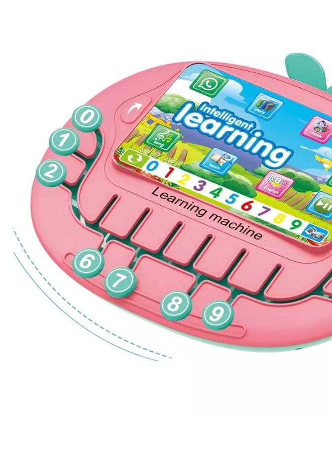 Multifunctional Tablet Learning Machine, Interactive Educational Toy with Letters, Numbers, Music, Story Telling, and more, Modern math learning machine toy apple shape for Toddlers, Pink Fatio General Trading